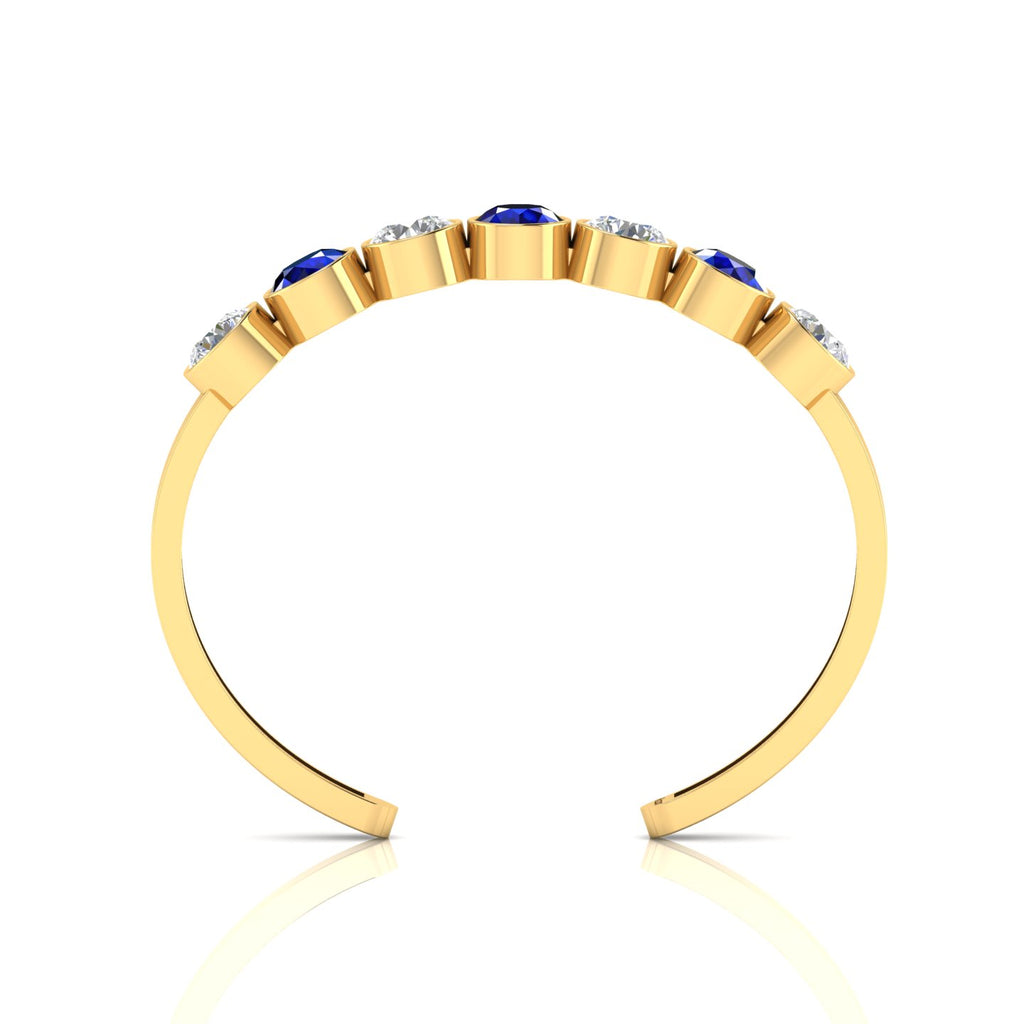 7 Stone Round Blue Sapphire & Diamond Gold Plated Cuff Bracelet