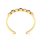 7 Stone Round Blue Sapphire & Diamond Gold Plated Cuff Bracelet