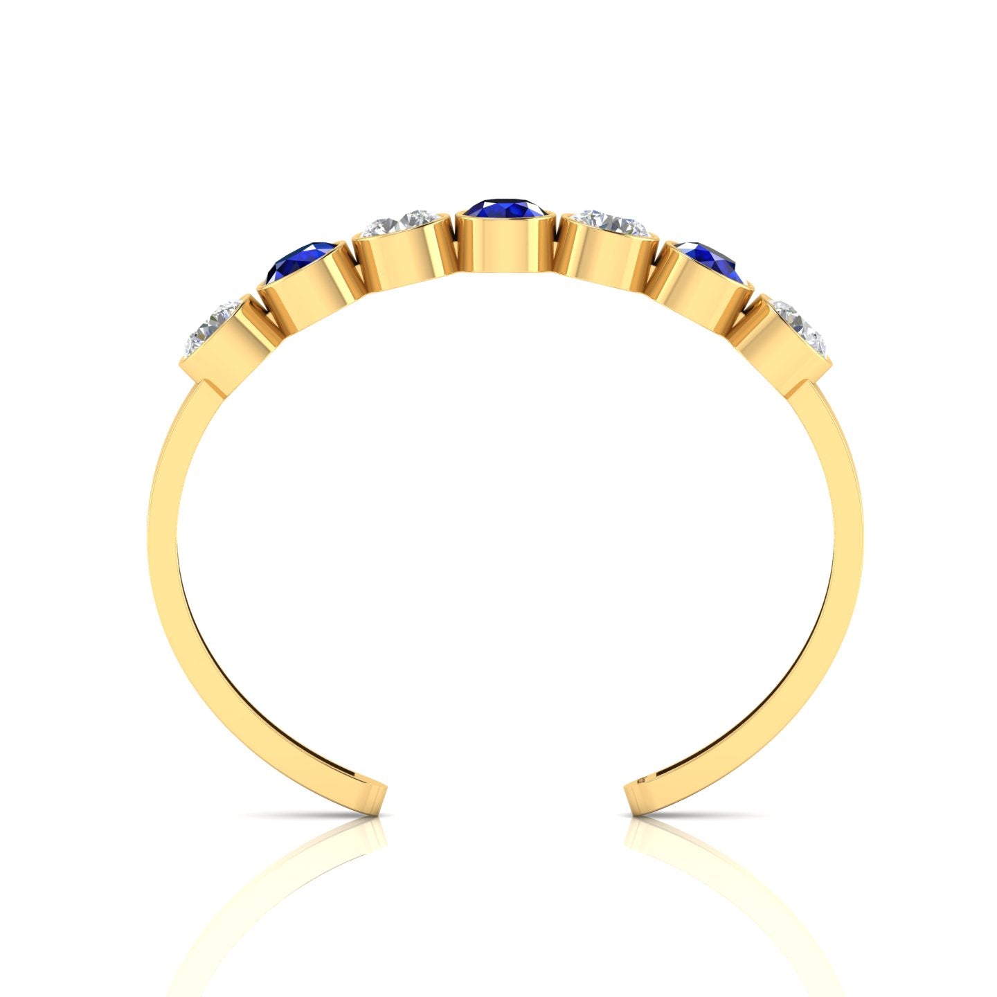 7 Stone Round Blue Sapphire & Diamond Gold Plated Cuff Bracelet