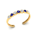 7 Stone Round Blue Sapphire & Diamond Gold Plated Cuff Bracelet