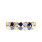 7 Stone Round Blue Sapphire & Diamond Gold Plated Cuff Bracelet