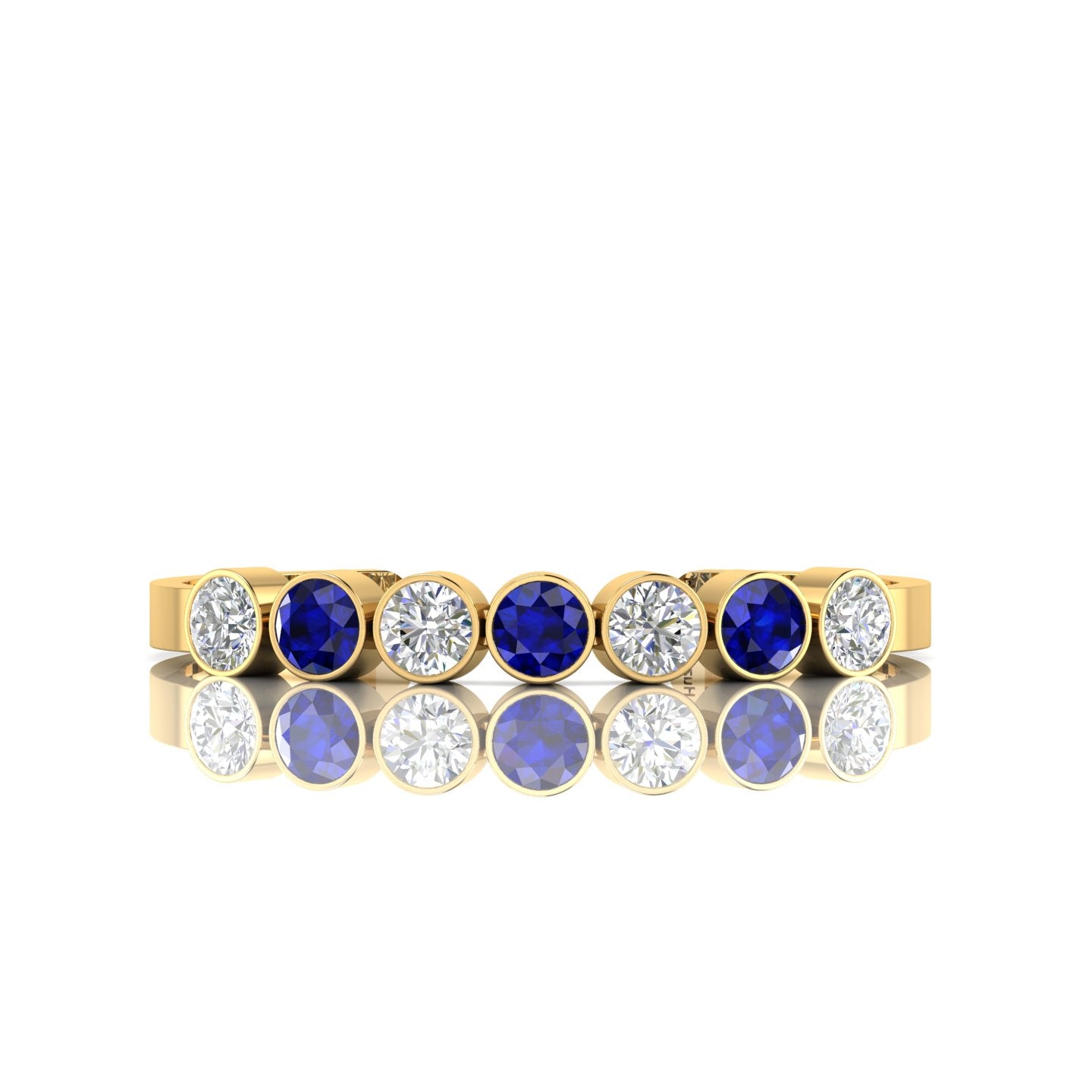 7 Stone Round Blue Sapphire & Diamond Gold Plated Cuff Bracelet