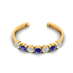 7 Stone Round Blue Sapphire & Diamond Gold Plated Cuff Bracelet