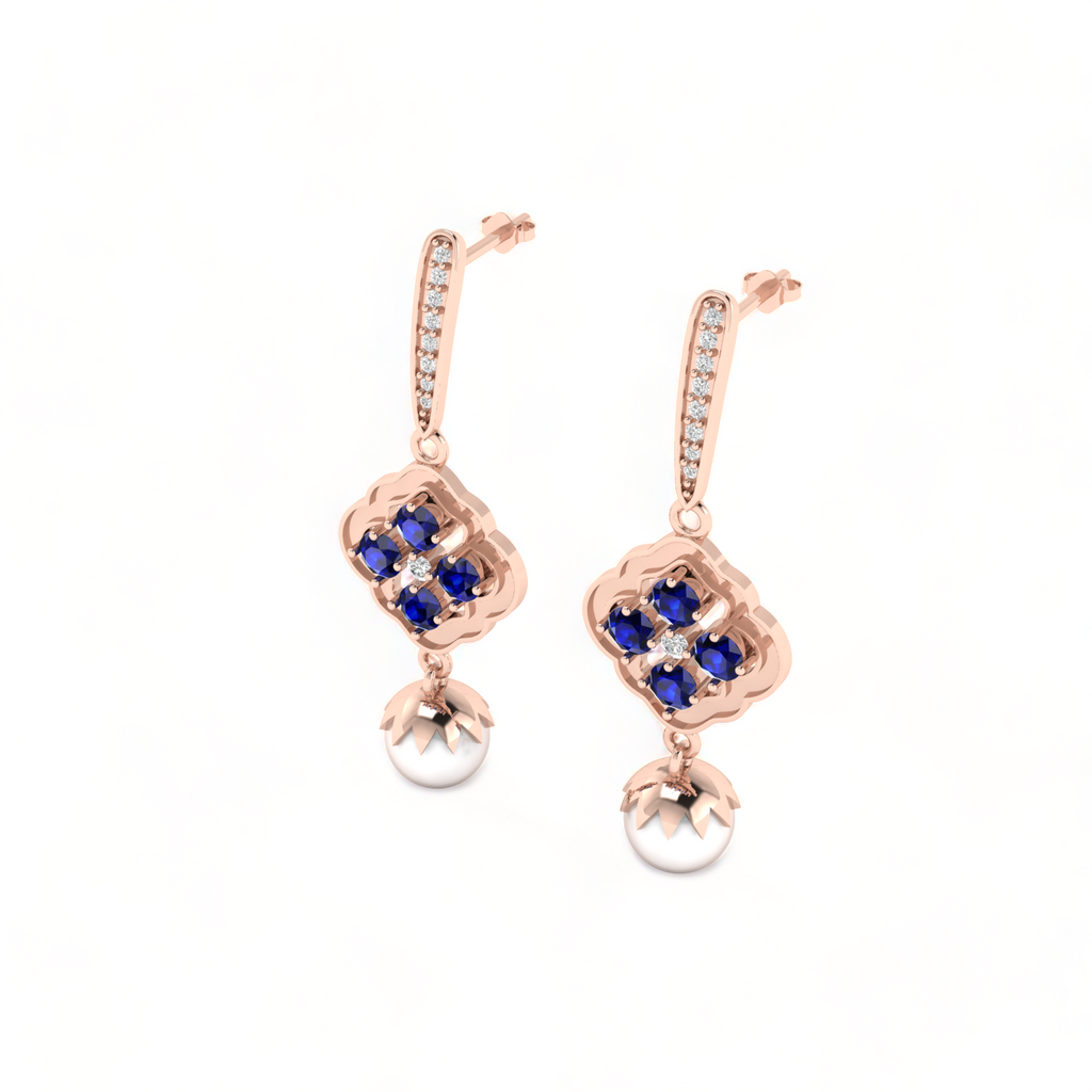 Rose Gold Plated Blue Sapphire Pearl Earrings