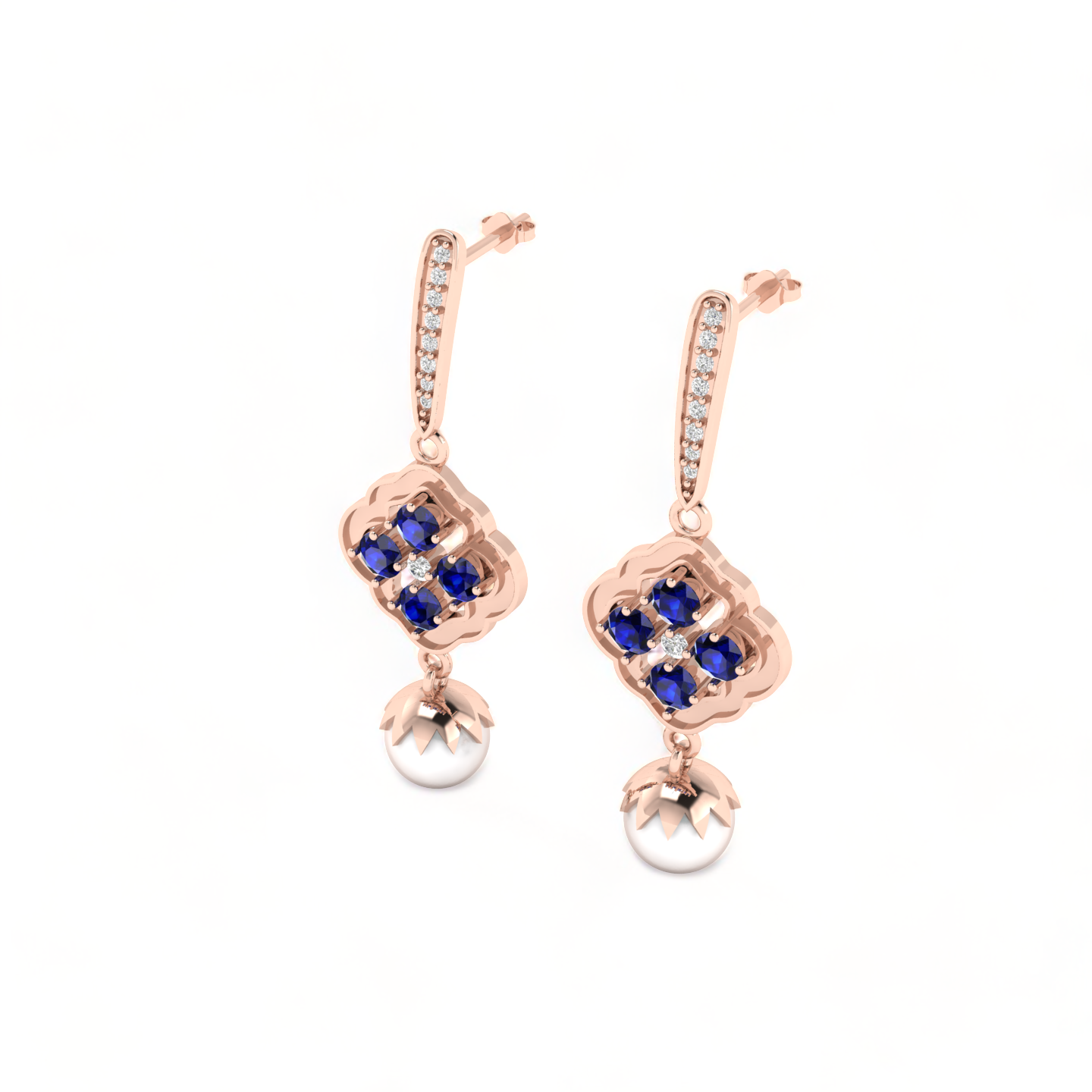 Rose Gold Plated Blue Sapphire Pearl Earrings