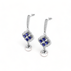 925 Silver Blue Sapphire Diamond Pearl Earrings
