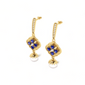Blue Sapphire Diamond Pearl Gold Plated Earrings