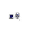 Blue Square Sparkle Halo Stud 925 Silver Earrings