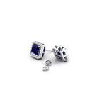 Blue Square Sparkle Halo Stud 925 Silver Earrings