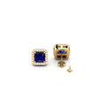 Blue Square Sparkling Halo Stud Earrings