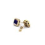 Blue Square Sparkling Halo Stud Earrings