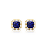 Blue Square Sparkling Halo Stud Earrings