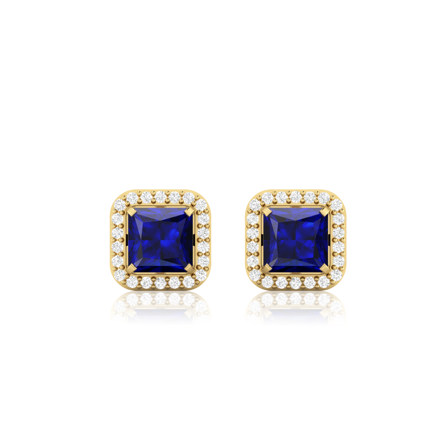 Blue Square Sparkling Halo Stud Earrings