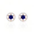 Round Blue Sapphire Rose Gold Plated Halo Stud Earrings