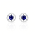 Sterling Silver Round Blue Sapphire Halo Stud Earrings