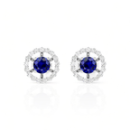 Sterling Silver Round Blue Sapphire Halo Stud Earrings