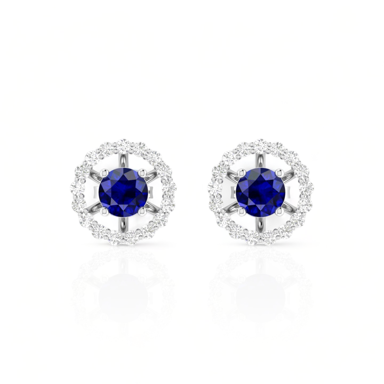 Sterling Silver Round Blue Sapphire Halo Stud Earrings