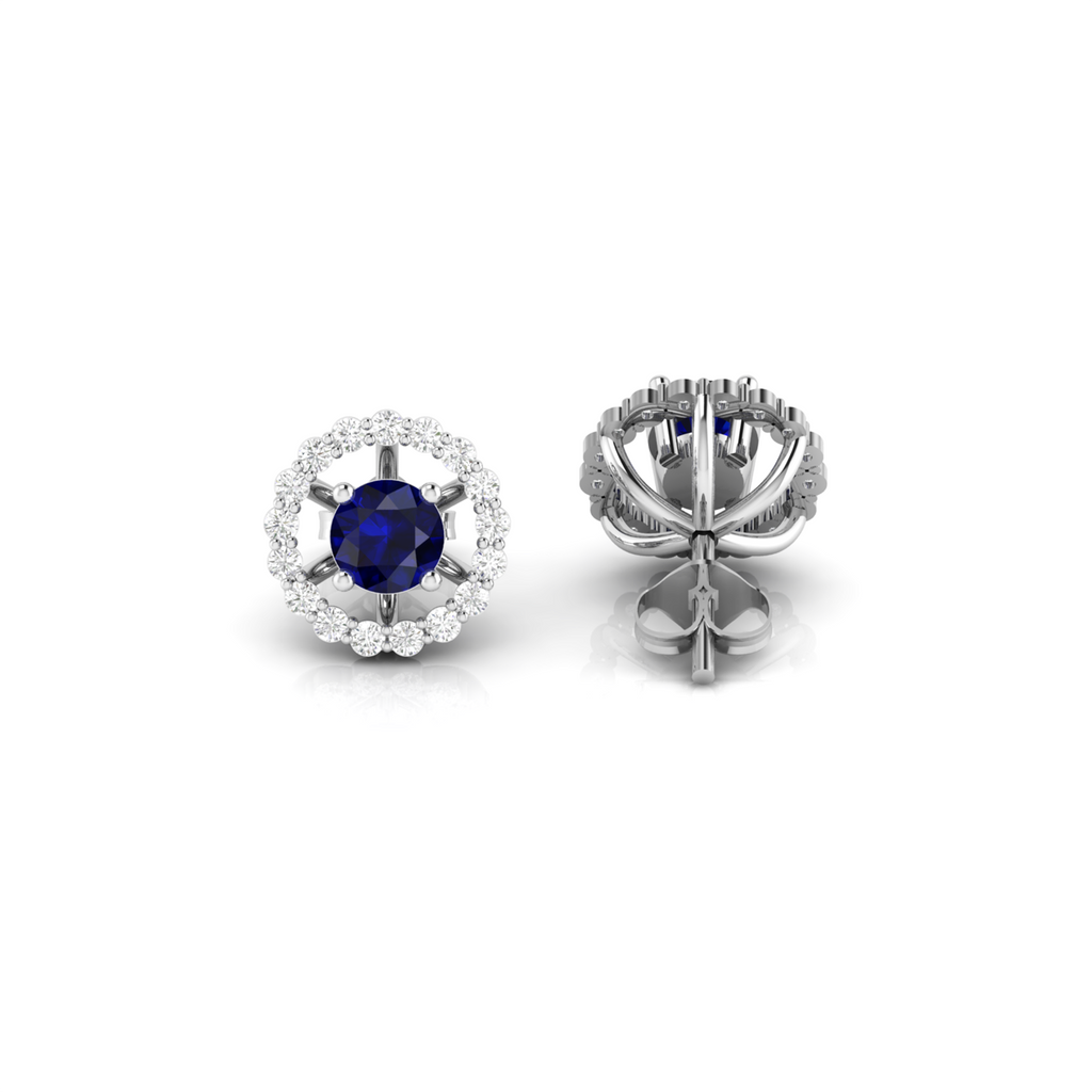 Sterling Silver Round Blue Sapphire Halo Stud Earrings