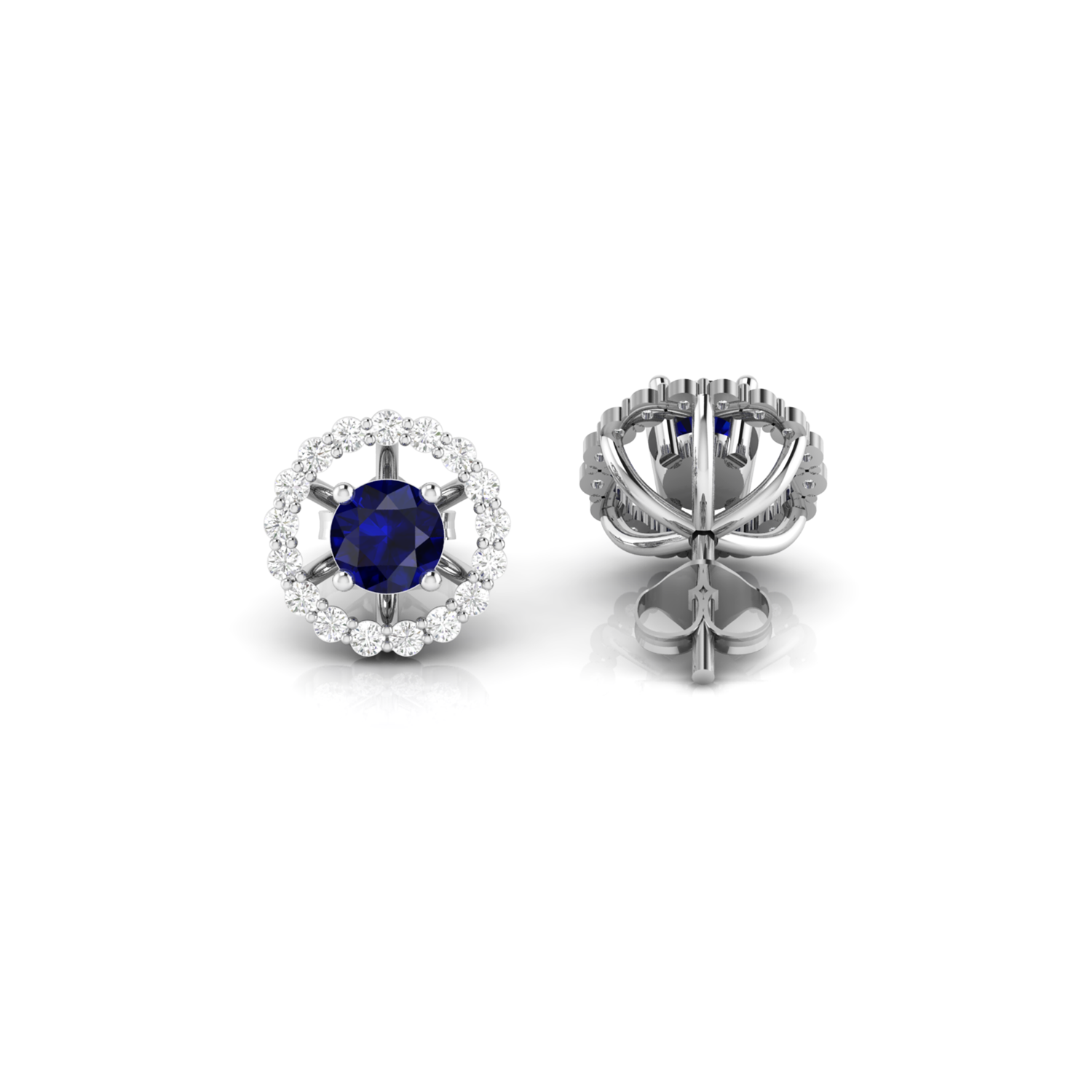 Sterling Silver Round Blue Sapphire Halo Stud Earrings