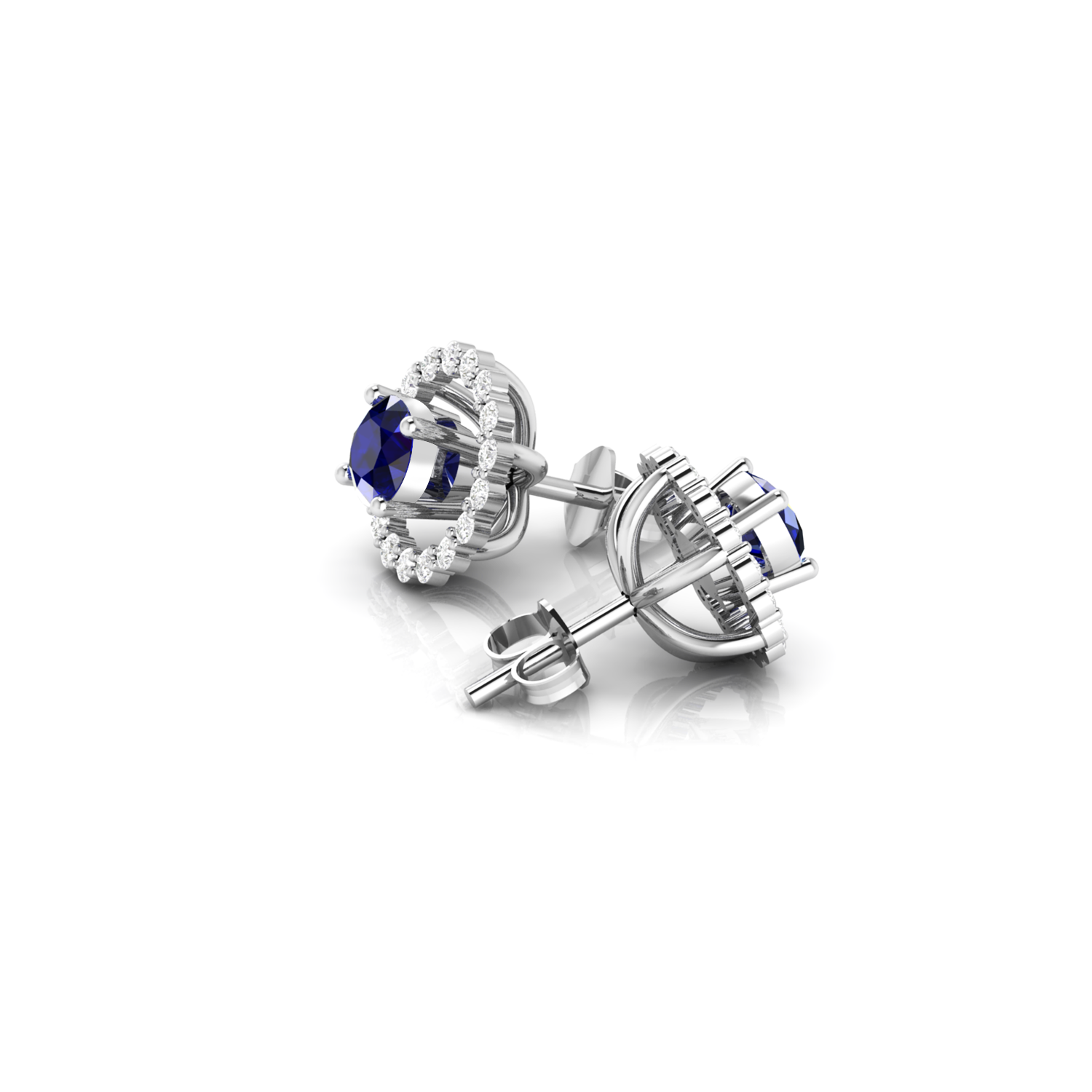 Sterling Silver Round Blue Sapphire Halo Stud Earrings