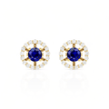 Round Blue Sapphire Halo Stud Gold Plated Earrings