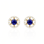 Round Blue Sapphire Halo Stud Gold Plated Earrings