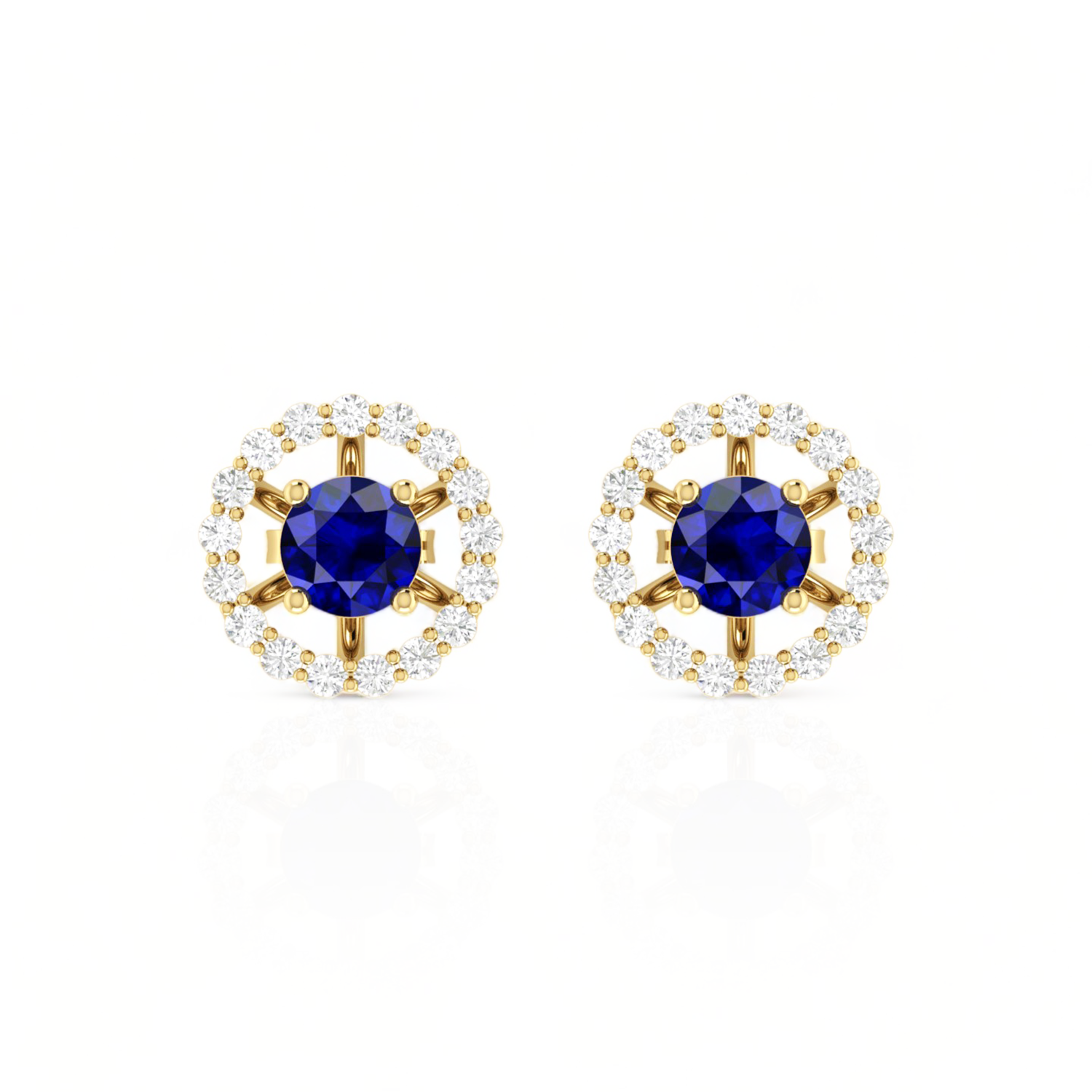 Round Blue Sapphire Halo Stud Gold Plated Earrings