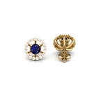 Round Blue Sapphire Halo Stud Gold Plated Earrings