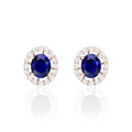 Oval Blue Sapphire Rose Gold Plated Diamond Stud Earrings