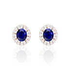Oval Blue Sapphire Rose Gold Plated Diamond Stud Earrings