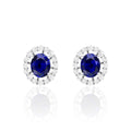 Oval Blue Sapphire Diamond Silver Stud Earrings