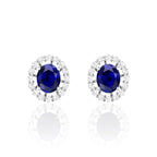 Oval Blue Sapphire Diamond Silver Stud Earrings