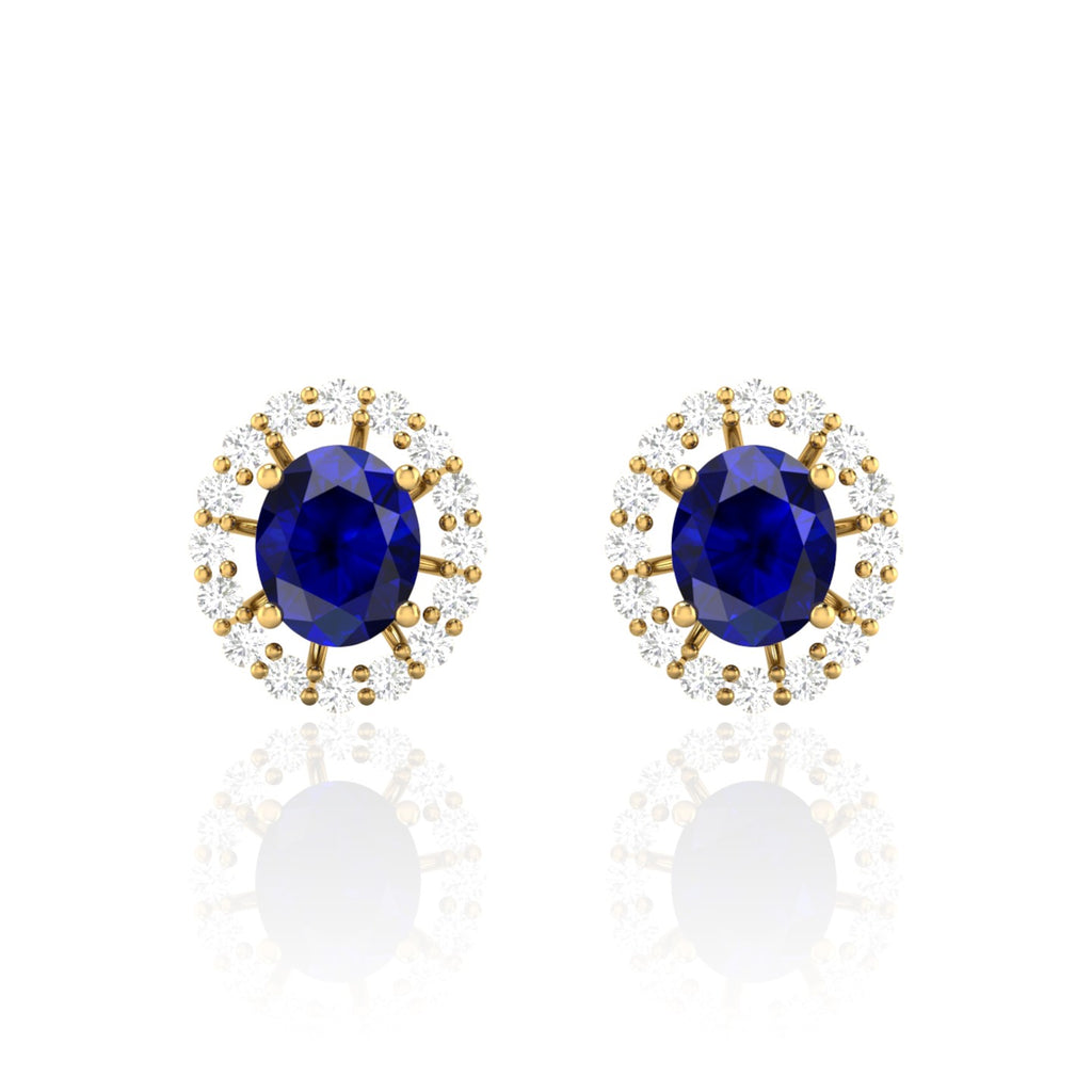 Oval Blue Sapphire Diamond Stud Gold Plated Earrings