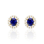 Oval Blue Sapphire Diamond Stud Gold Plated Earrings
