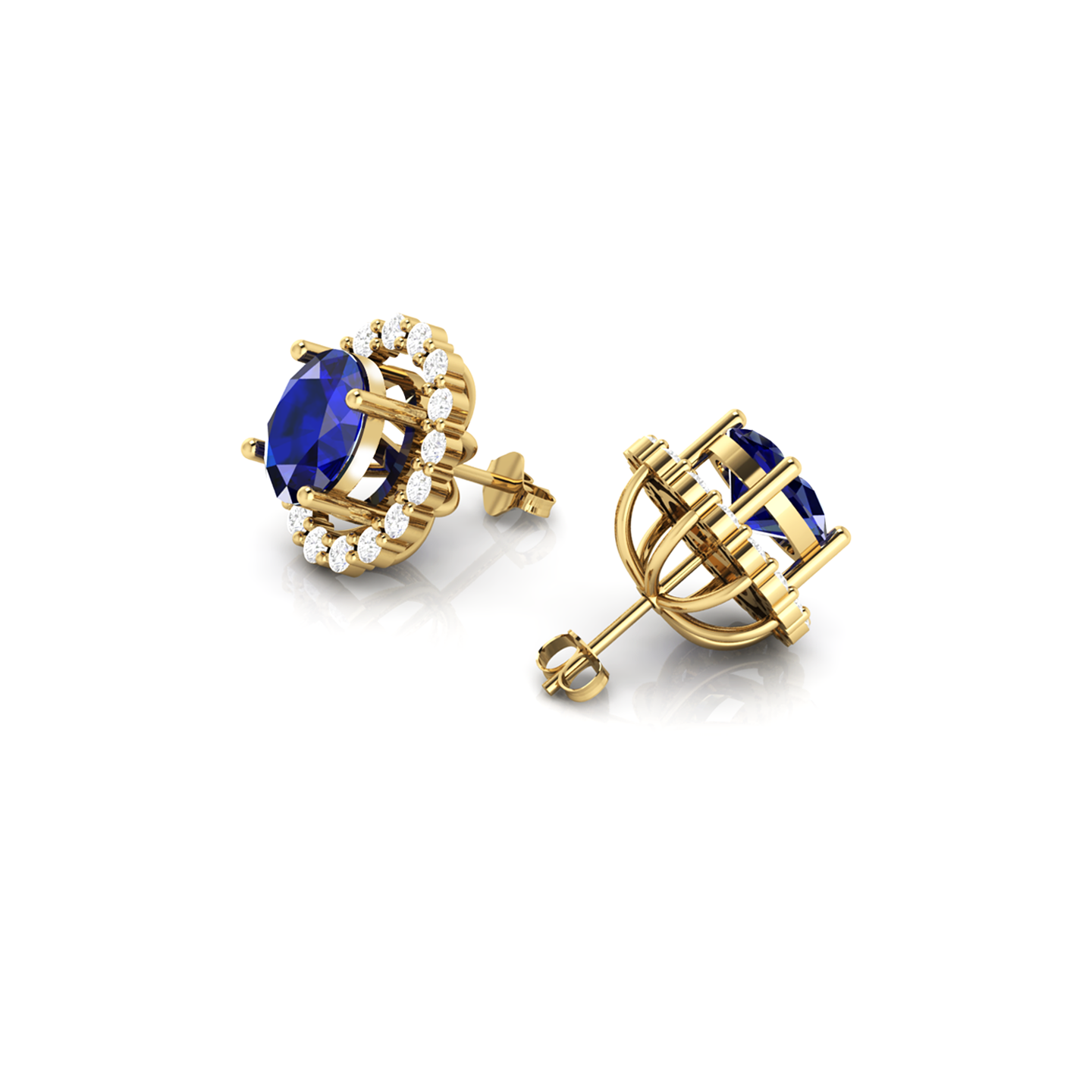 Oval Blue Sapphire Diamond Stud Gold Plated Earrings