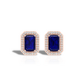 Rose Gold Plated Blue Square Halo Diamond Earrings