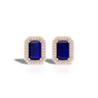 Rose Gold Plated Blue Square Halo Diamond Earrings