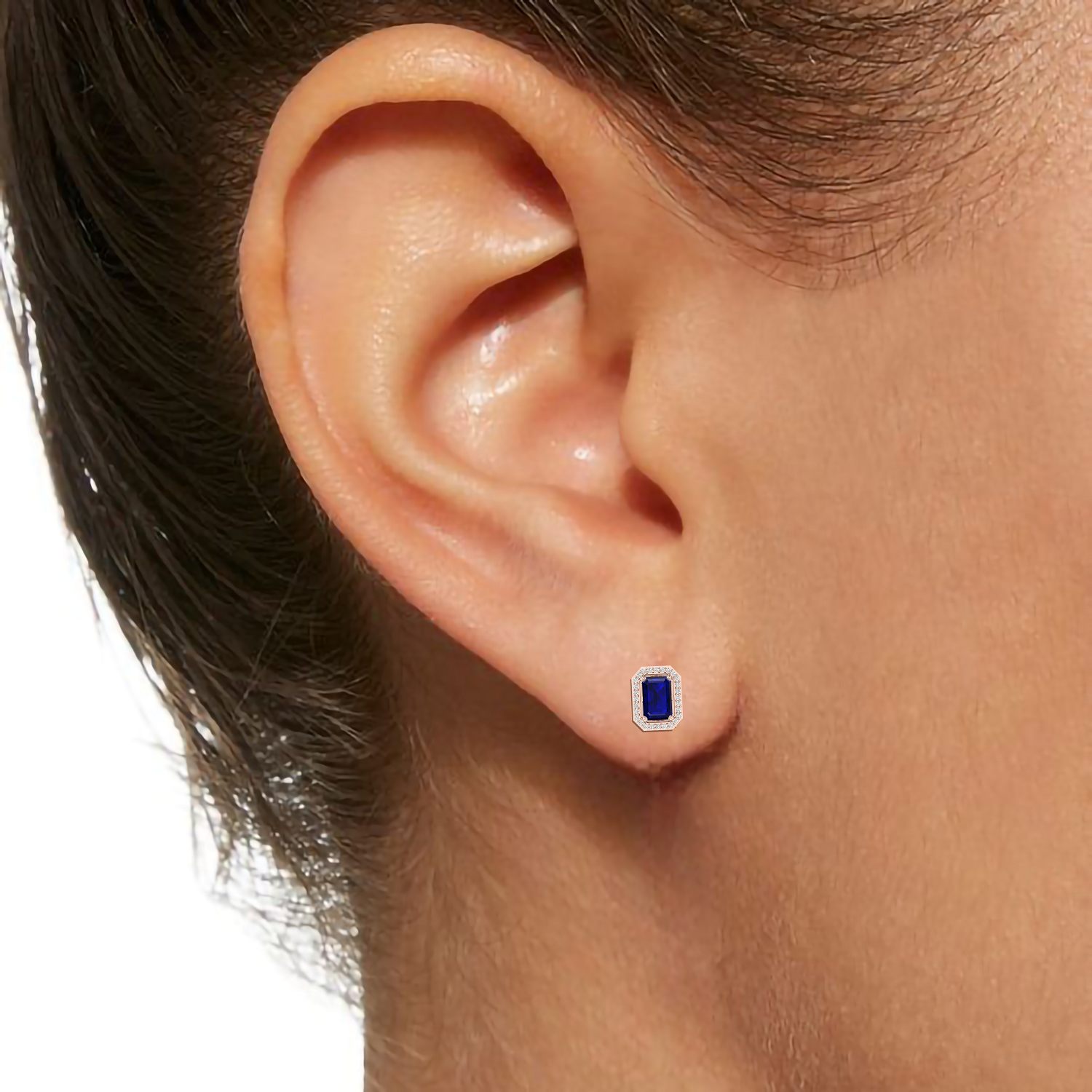 Rose Gold Plated Blue Square Halo Diamond Earrings