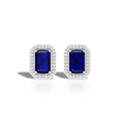 Blue Square Halo Diamond 925 Silver Earrings