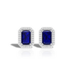 Blue Square Halo Diamond 925 Silver Earrings