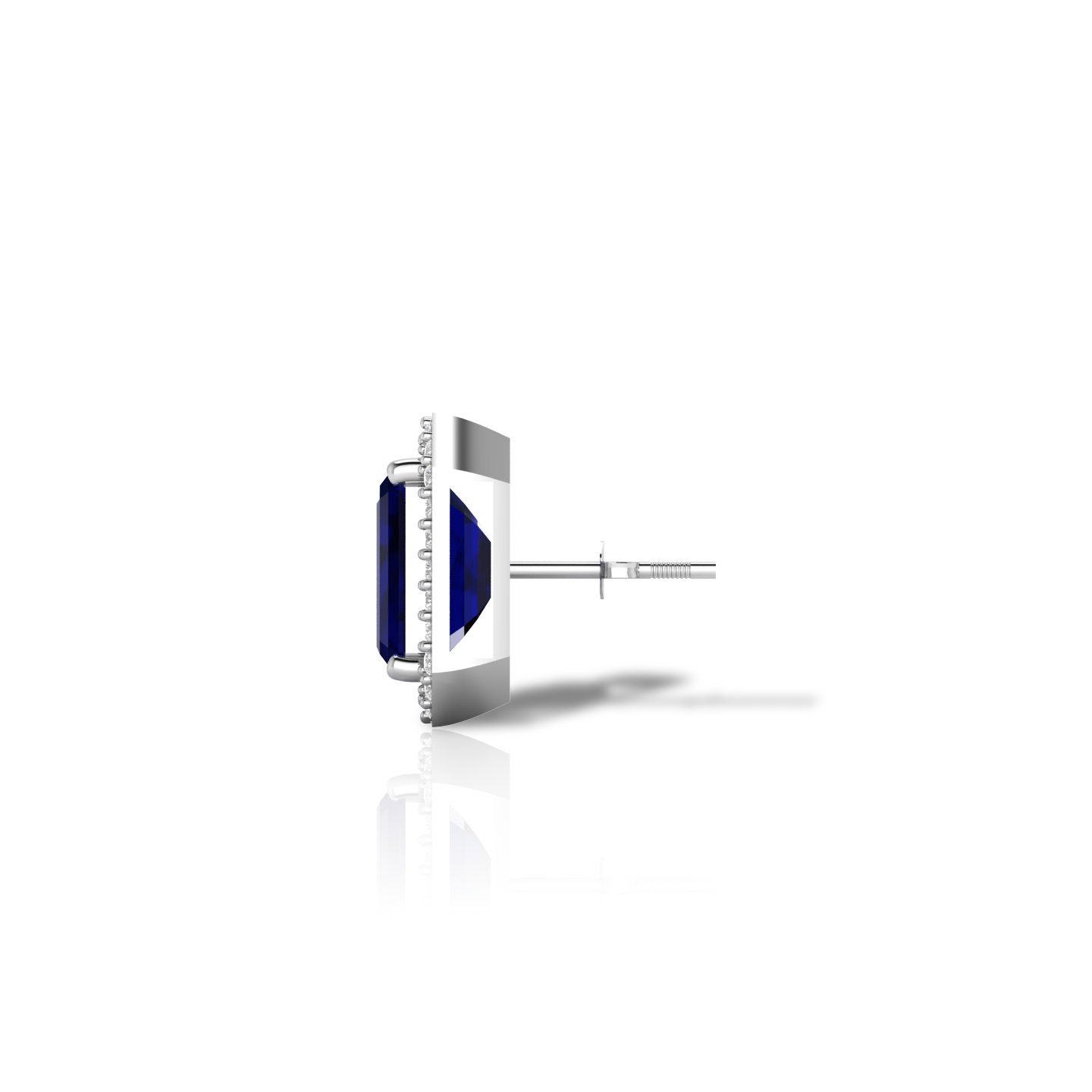 Blue Square Halo Diamond 925 Silver Earrings