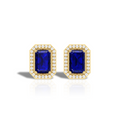 Blue Square Halo Diamond Earrings