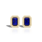 Blue Square Halo Diamond Earrings