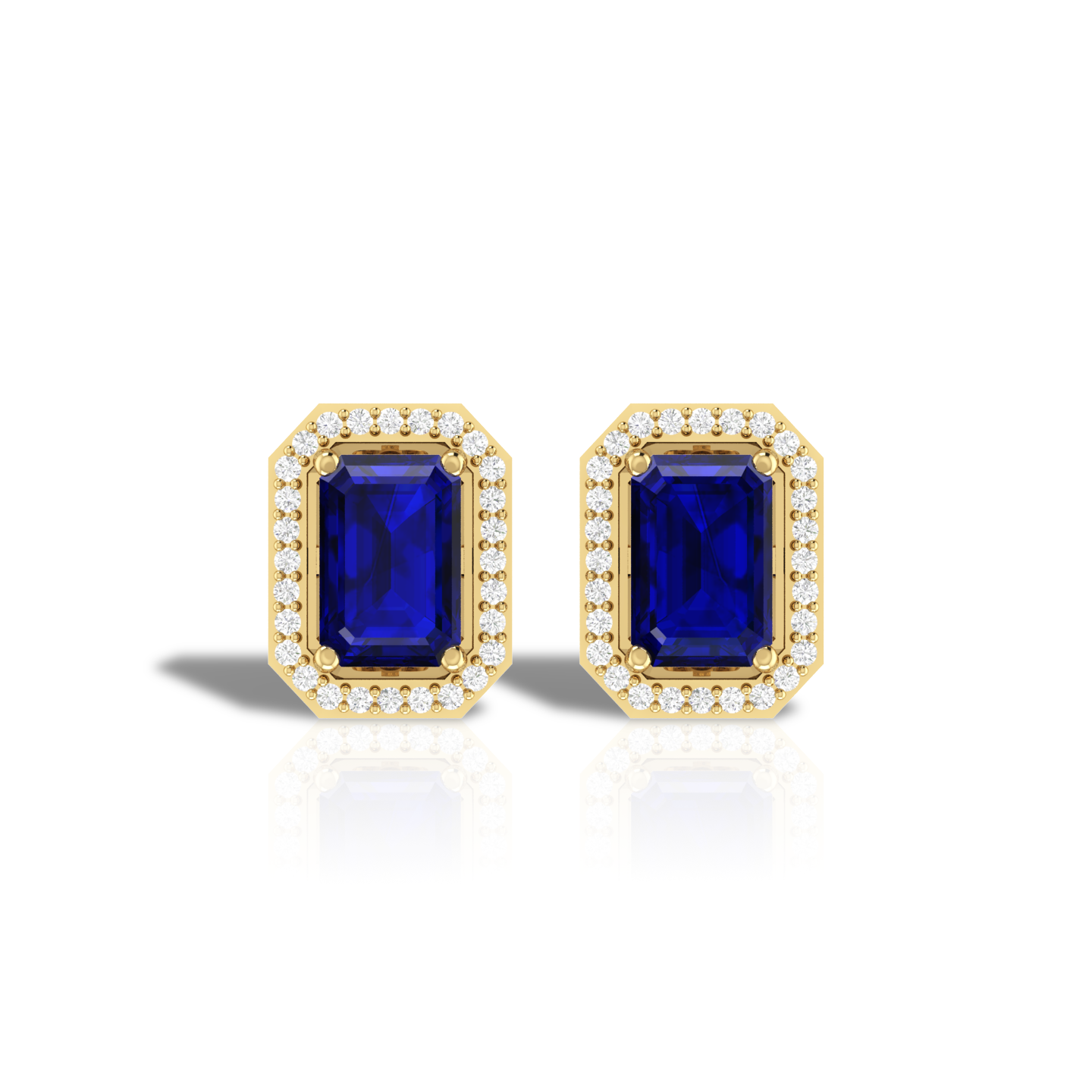 Blue Square Halo Diamond Earrings