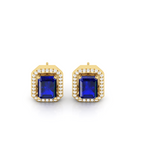 Blue Square Halo Diamond Earrings