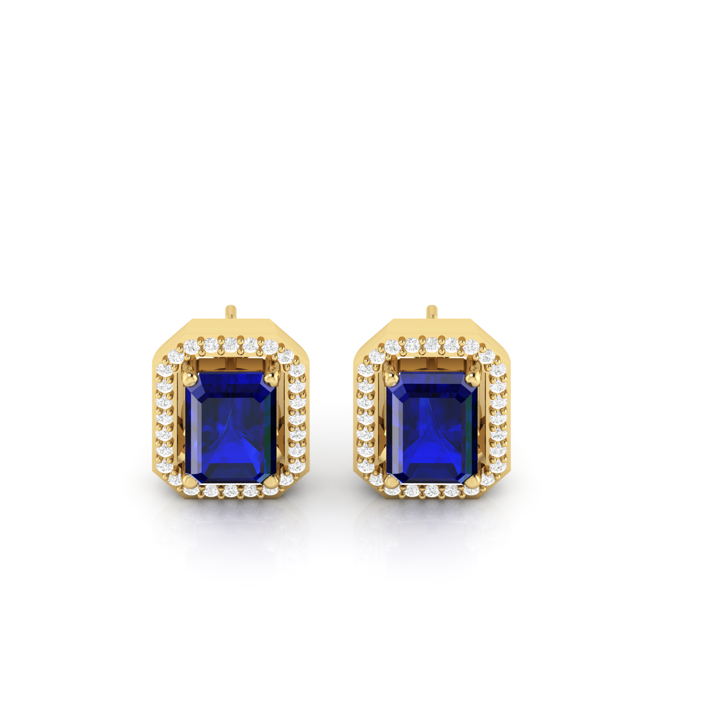 Blue Square Halo Diamond Earrings