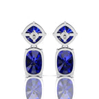 925 Silver Blue Sapphire Drop Dangle Wedding Earrings