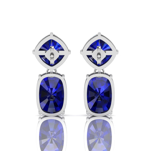 925 Silver Blue Sapphire Drop Dangle Wedding Earrings