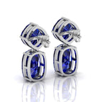 925 Silver Blue Sapphire Drop Dangle Wedding Earrings