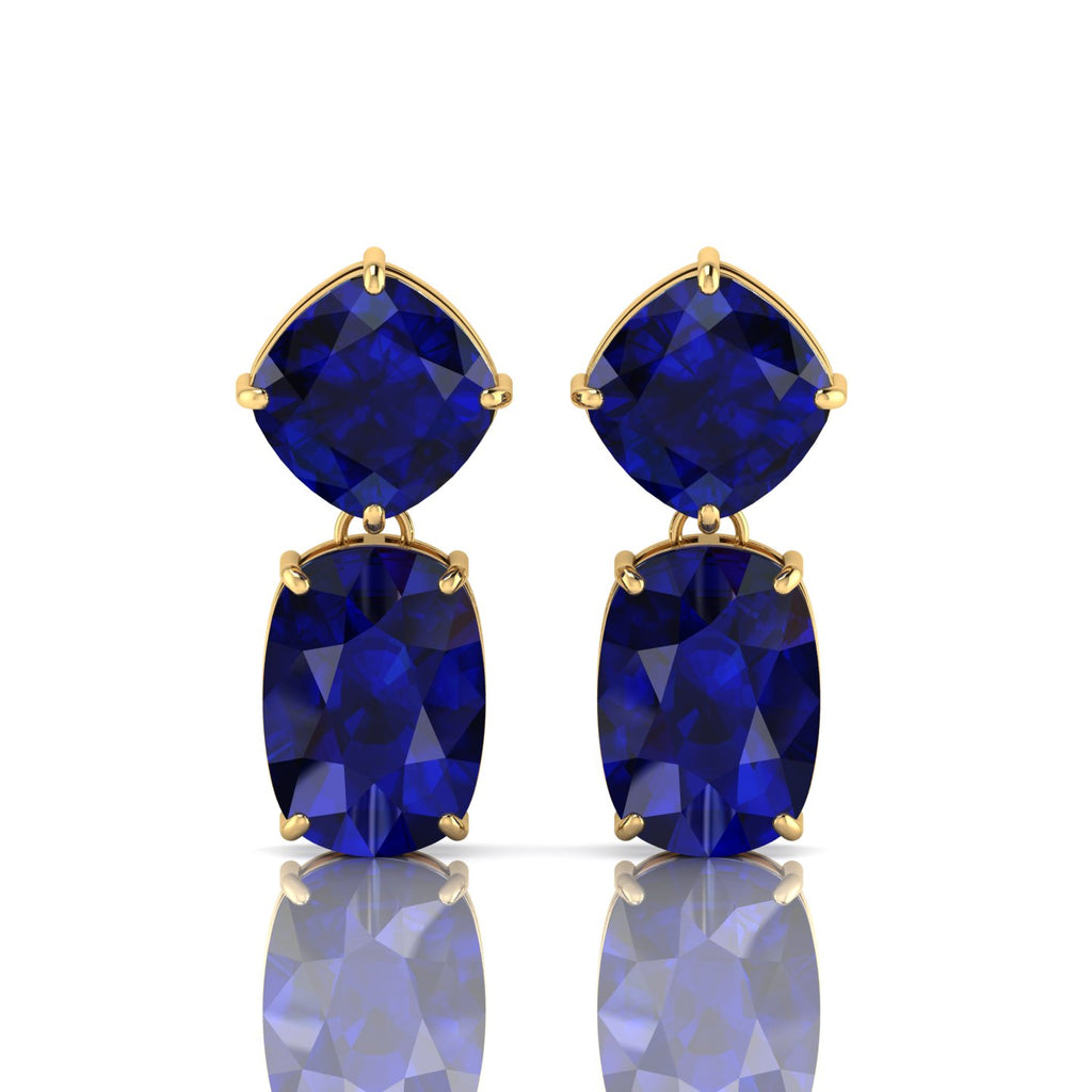 Blue Sapphire Drop Dangle Gold Plated Earrings